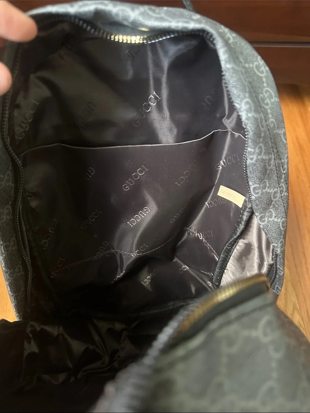 Gucci Navy GG Supreme Backpack with Red & Navy Web